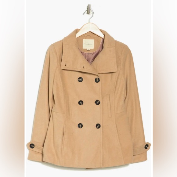 NWT Thread & Supply size s camel double-breasted pea coat PRICED TO SELL - Picture 2 of 9